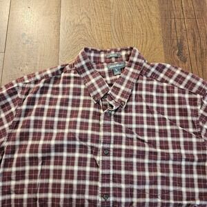 Eddie Bauer Mens Flannel Shirt Long Sleeve Relaxed Fit Burgundy Plaid 2XL